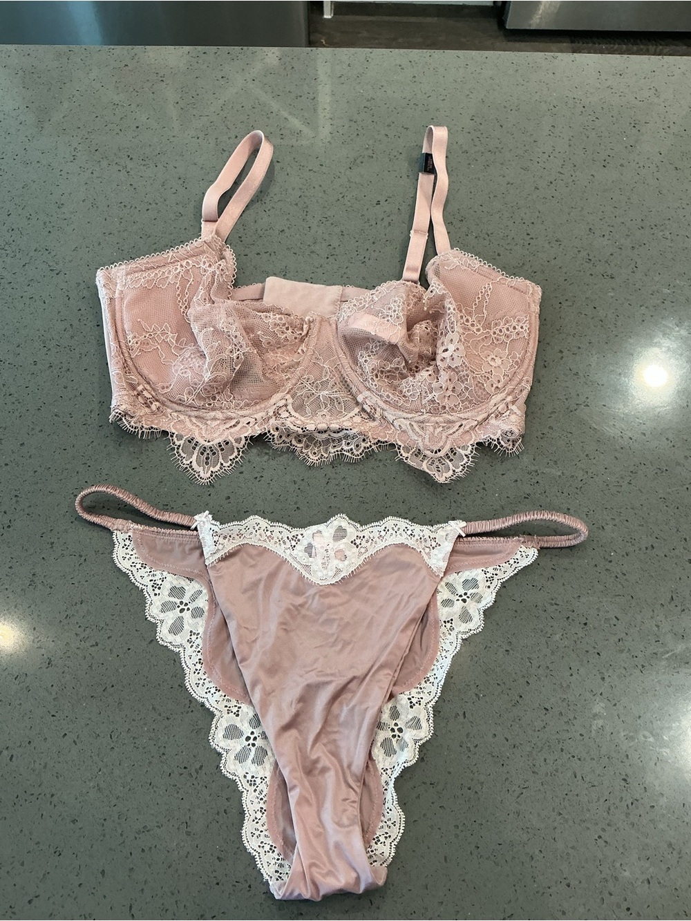 #147 Victoria's Secret Dusty Pink Lace Balconette Bra & Lace-Trim Bikini